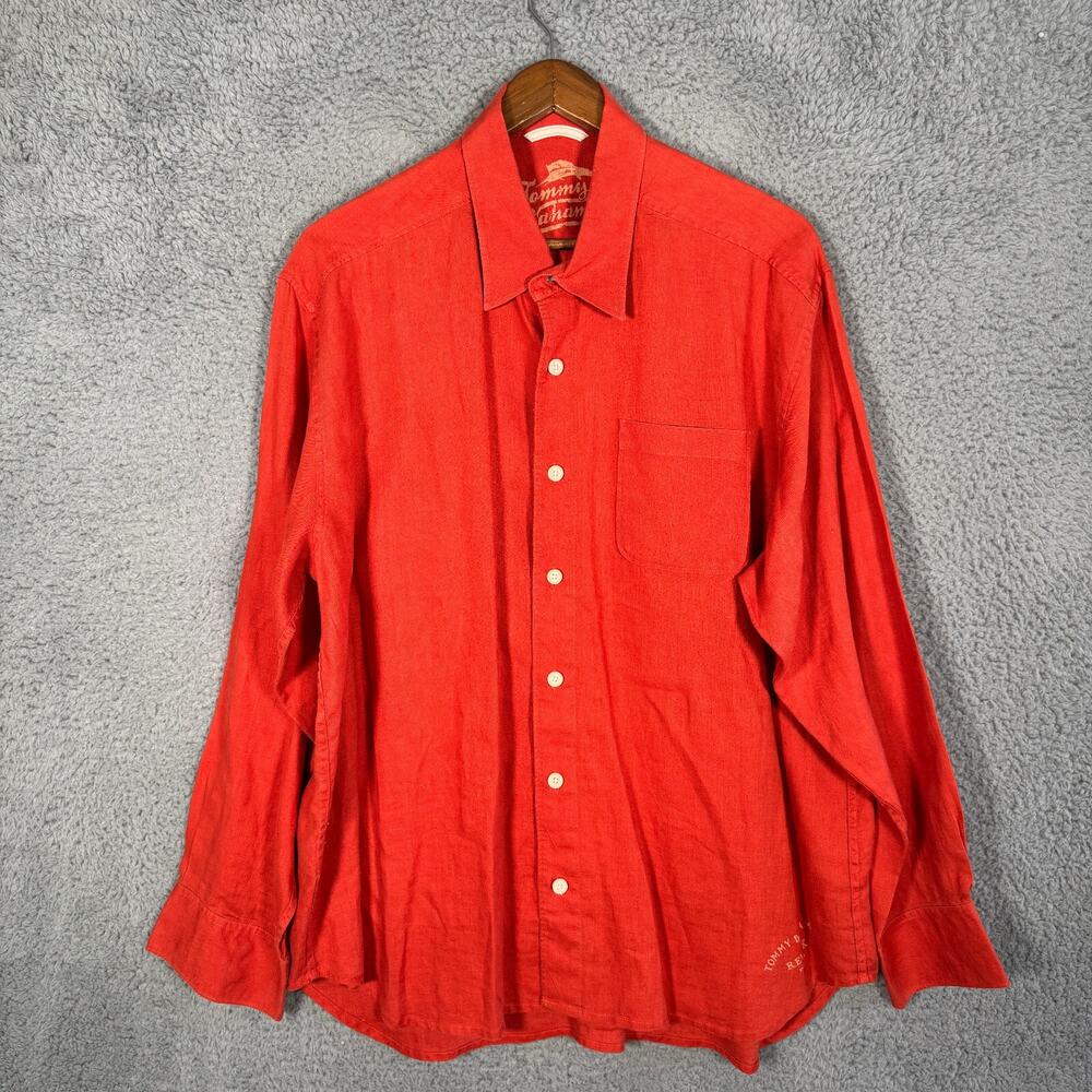 Tommy Bahama Shirt Mens XL Orange Linen Relax Casual Preppy Travel